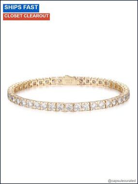 Moissanite Tennis Bracelet Solid 925 Sterling Silver 18K Yellow Gold Plated